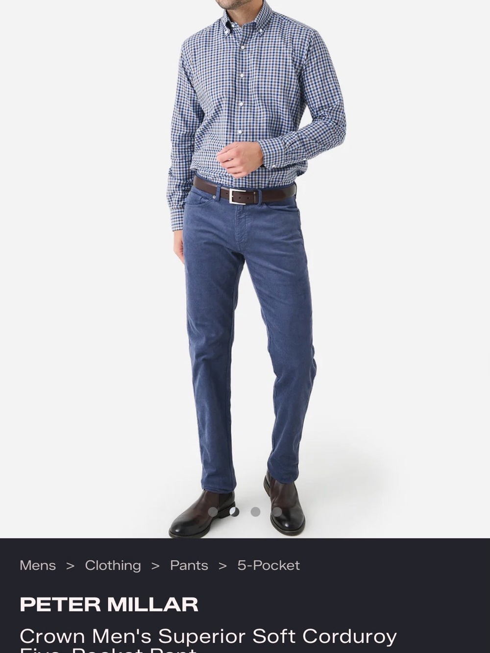 BRAND NEW Peter Millar Five Pocket Corduroy Stone Blue Pants